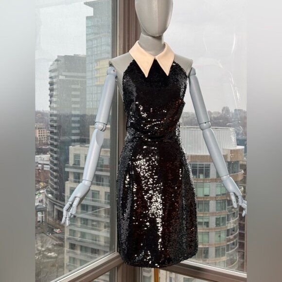 🆕 BRONX & BANCO 🧿 NWOT Wednesday Black Sequin Halterneck Mini Dress Sz L US 8 - Picture 3 of 15